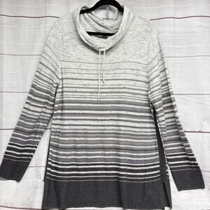 T by Talbots Gray Black cowl neck pullover striped tunic sweater size XL